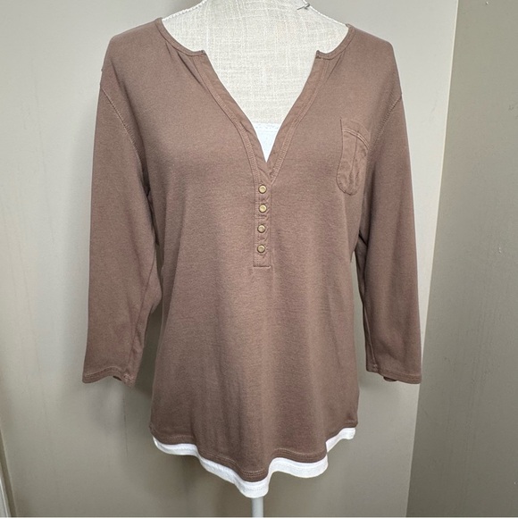 🤎 Faux Layered Henley Top | Style & Co | Size XL - Picture 2 of 10